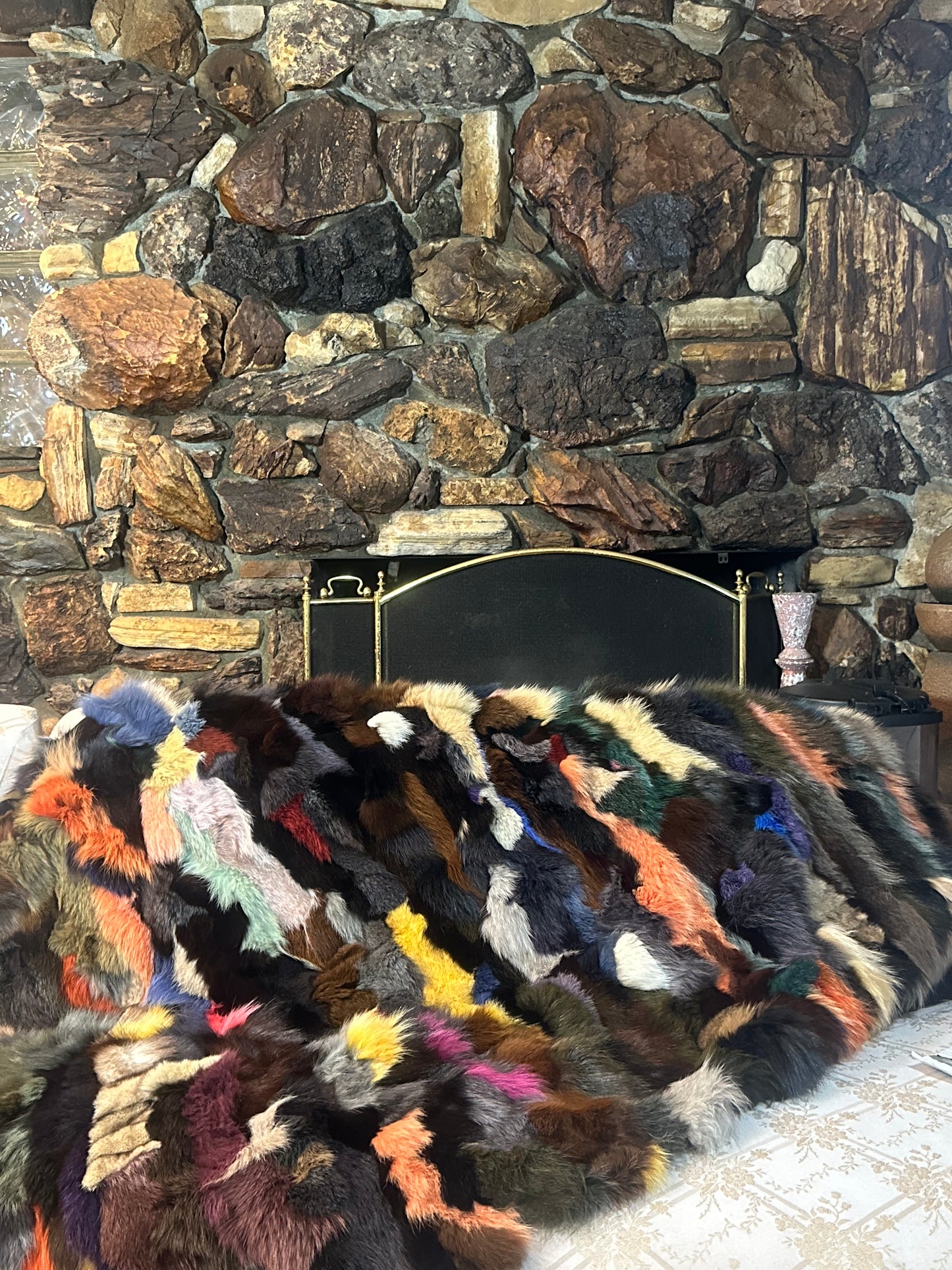 Luxurious Multi-Colored Fox Fur Blanket