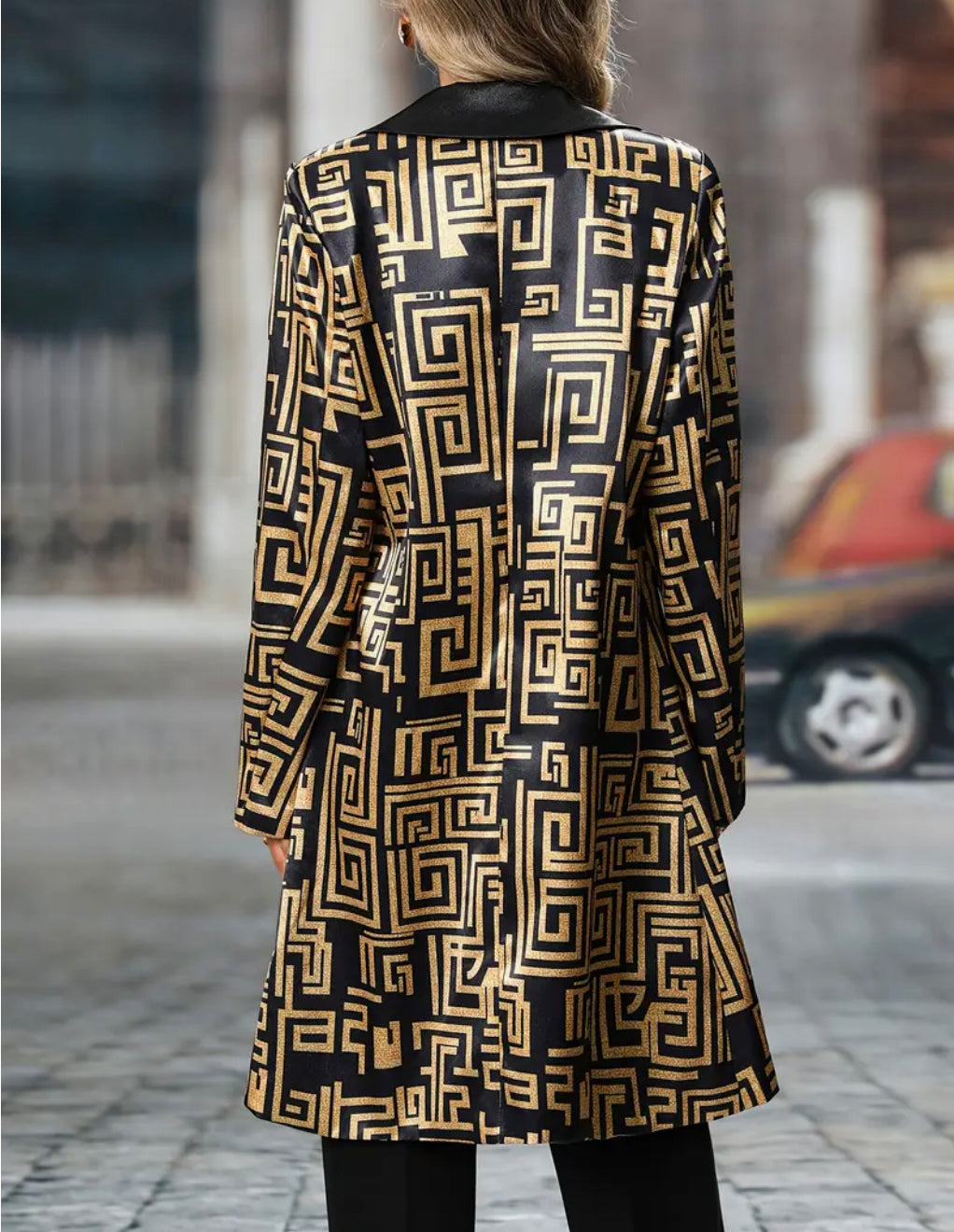 Black & Gold Geometric Embroidered Metallic Blazer Coat