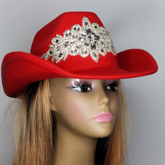 Women's Luxurious Sparkling Rhinestone Cowboy Hat - Red