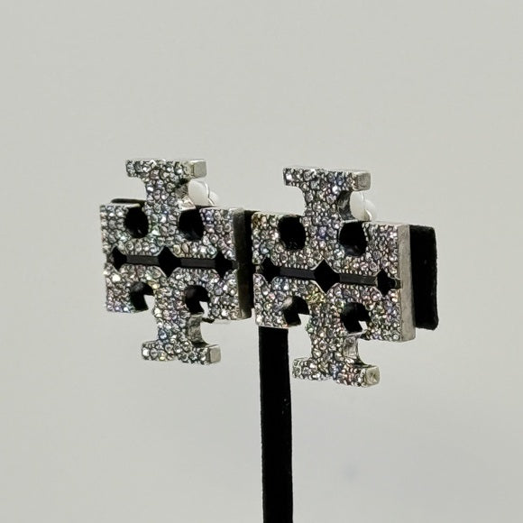 Tory Burch Crystal Logo Clip-On Earrings