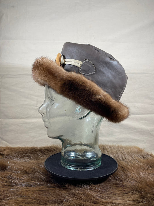 Leather Mink Brimmed Hat