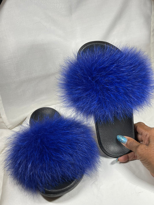 Fox Fur Slippers - Blue
