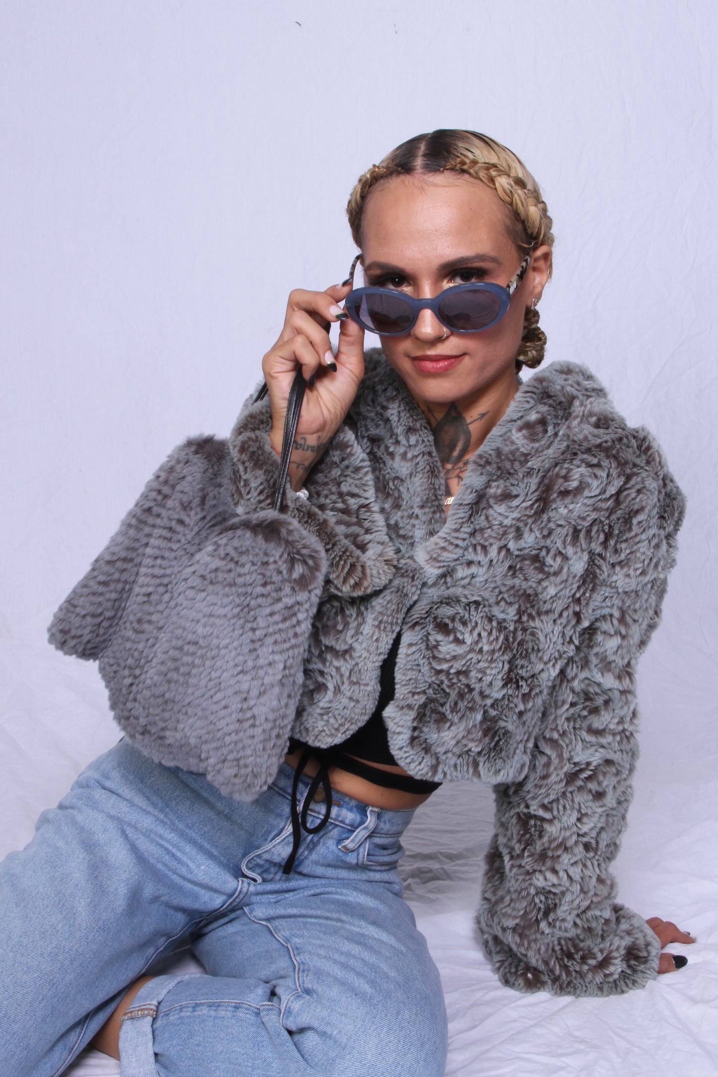 Rex Chinchilla On Knit Cropped Jacket