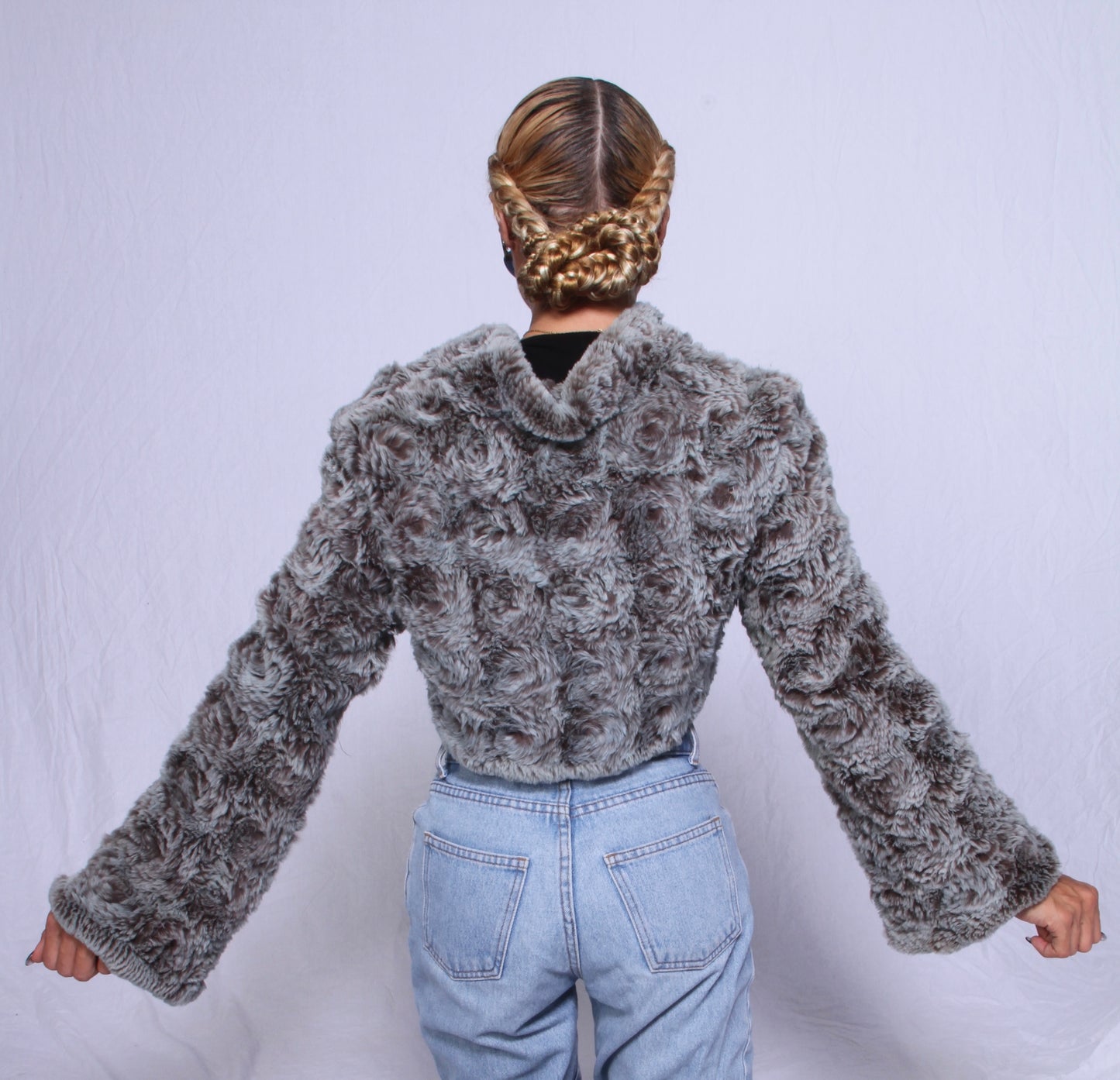 Rex Chinchilla On Knit Cropped Jacket