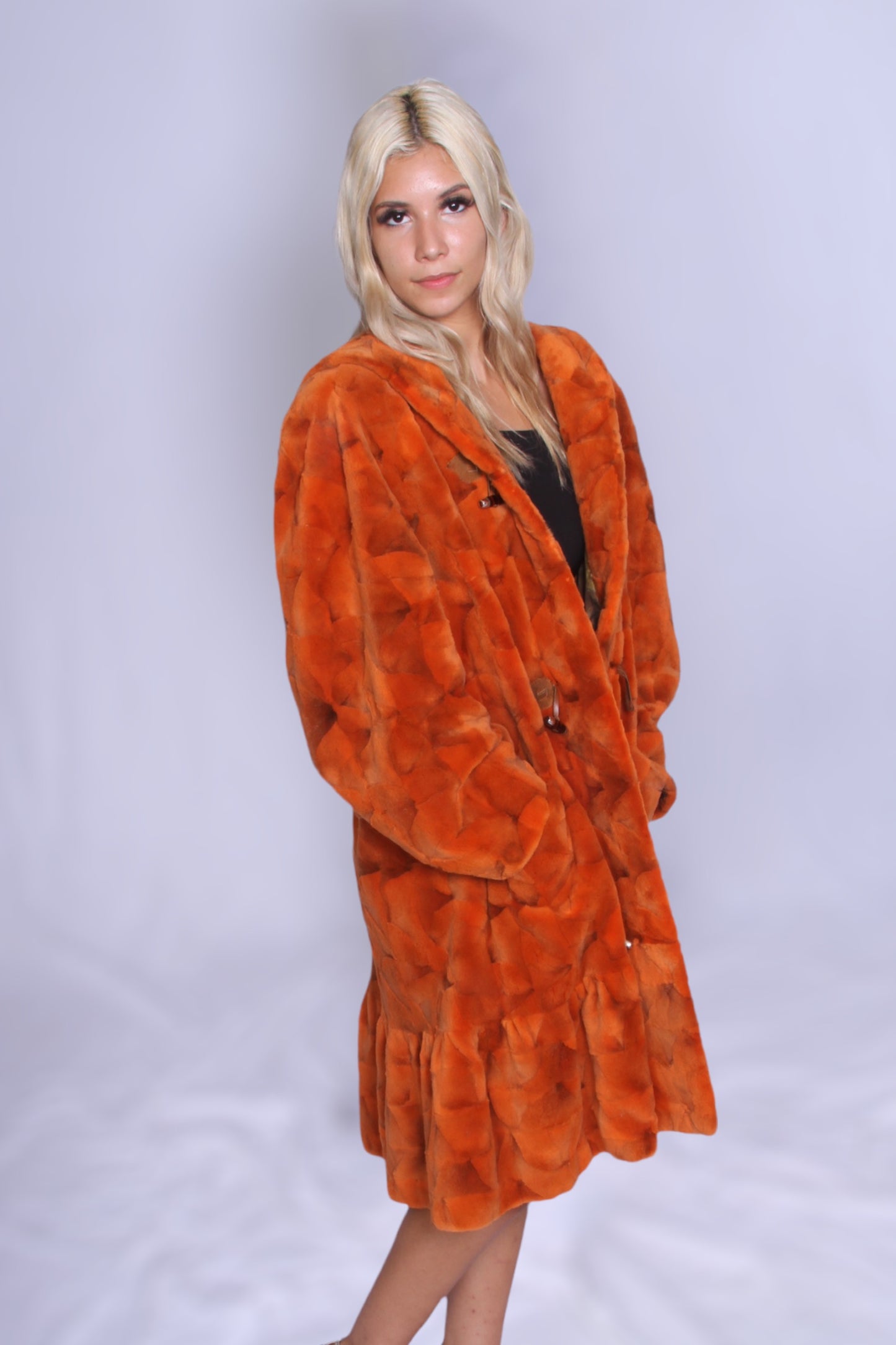Orange Sheared Mink Coat