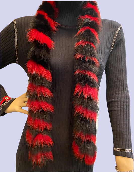 Red & Black Fox Fur Scarf