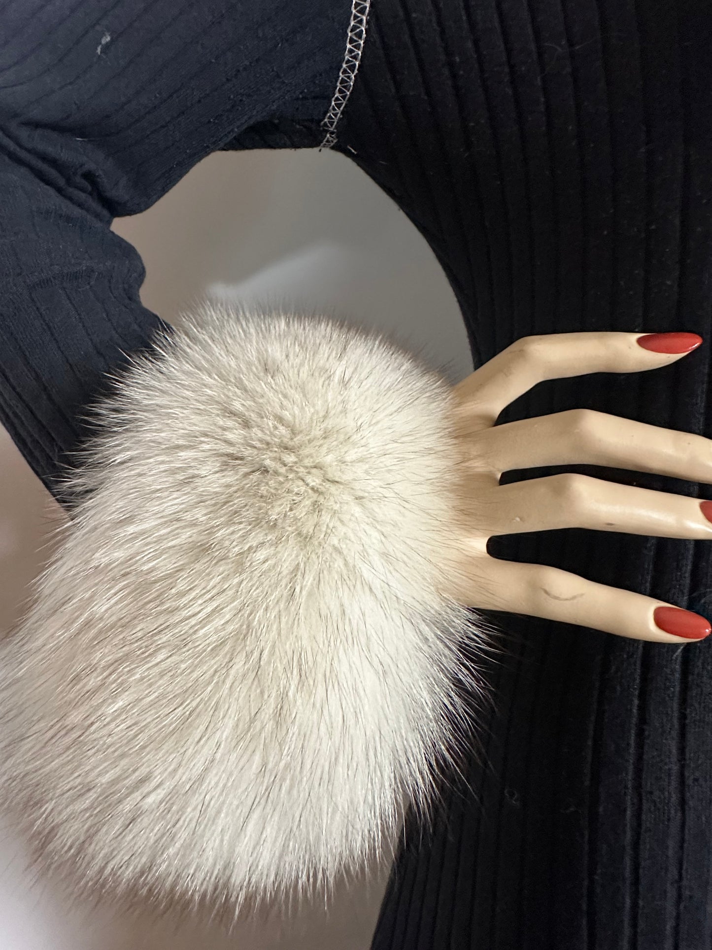 White Fox Fur Cuffs w/ Black Tips