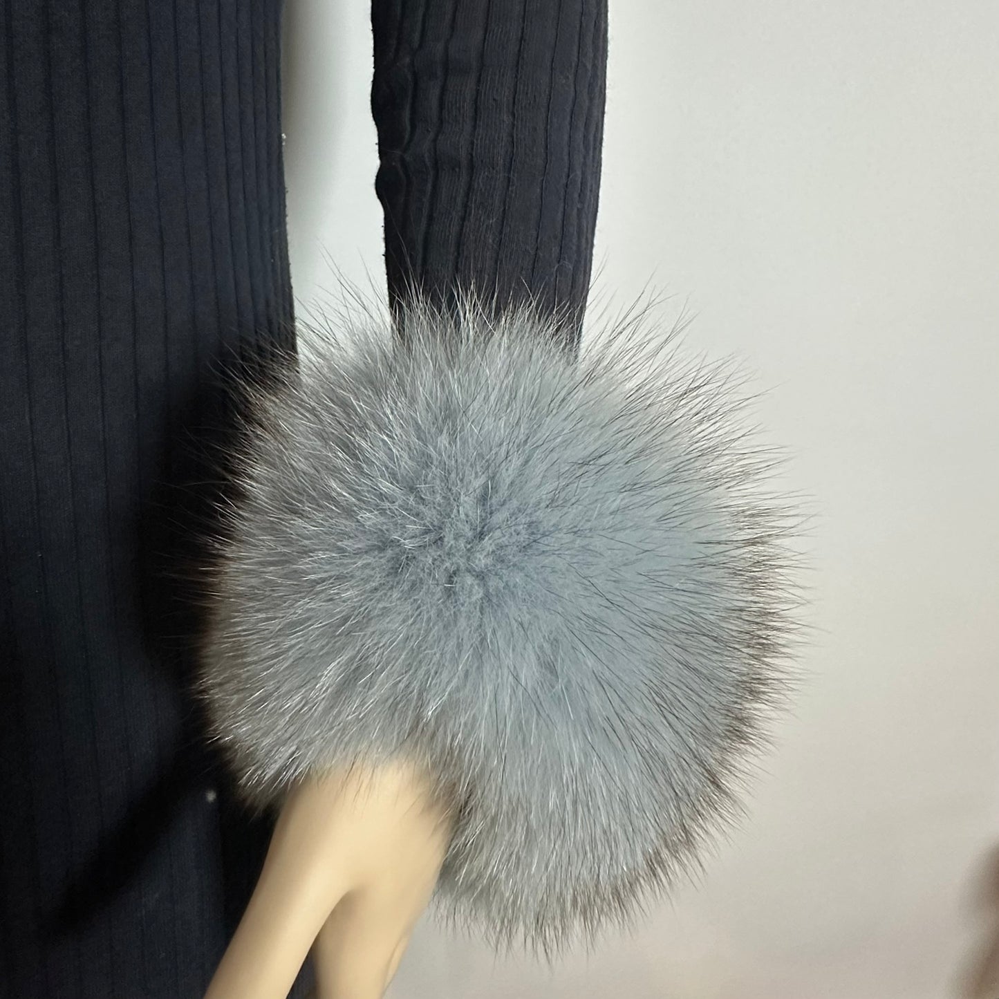 Light Blue Fox Fur Cuffs w/ Black Highlights