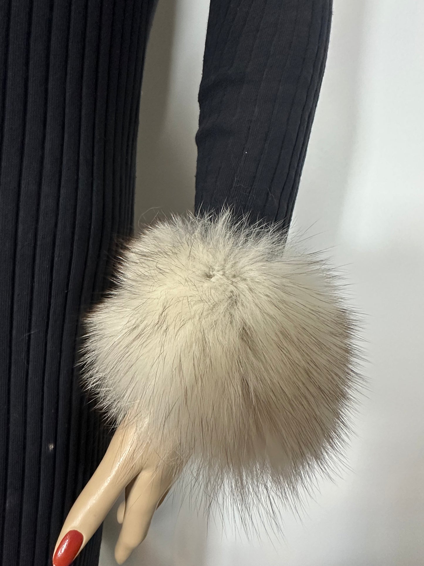 White Fox Fur Cuffs w/ Black Tips