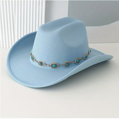 Light Blue Western Cowboy Hat w/ Turquoise Concho Band