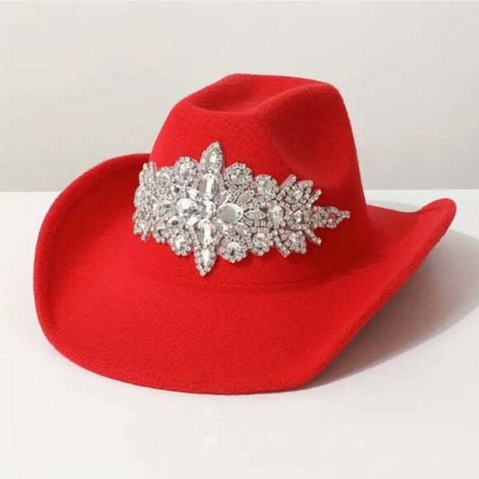 Women's Luxurious Sparkling Rhinestone Cowboy Hat - Red