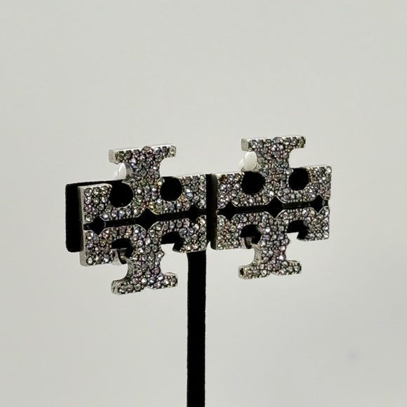 Tory Burch Crystal Logo Clip-On Earrings