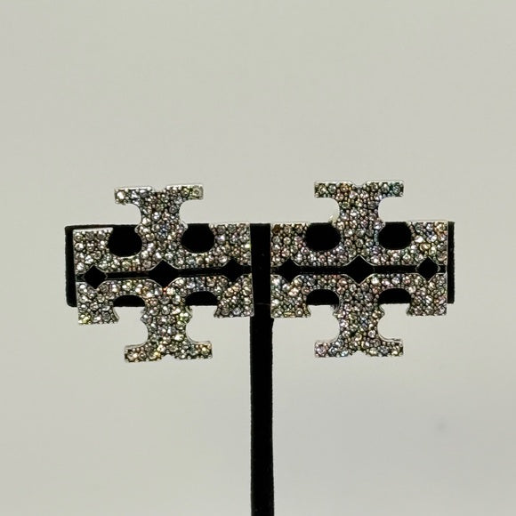 Tory Burch Crystal Logo Clip-On Earrings