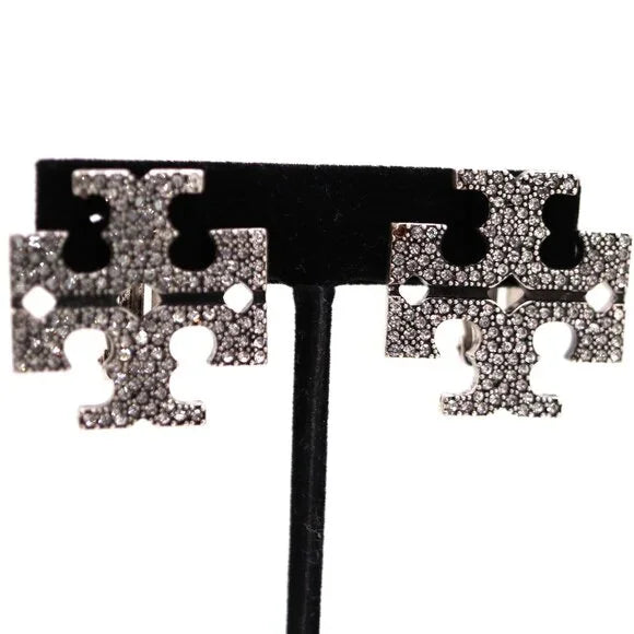 Tory Burch Crystal Logo Clip-On Earrings