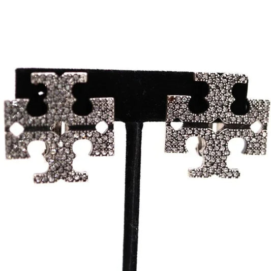 Tory Burch Crystal Logo Clip-On Earrings