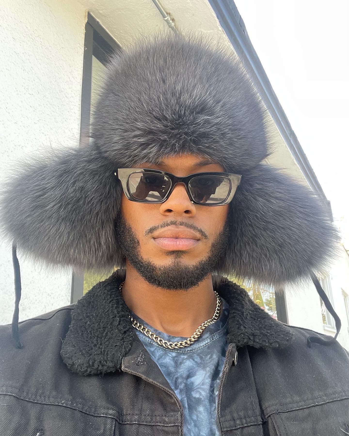 Dark Blue Fox Fur Ushanka Hat