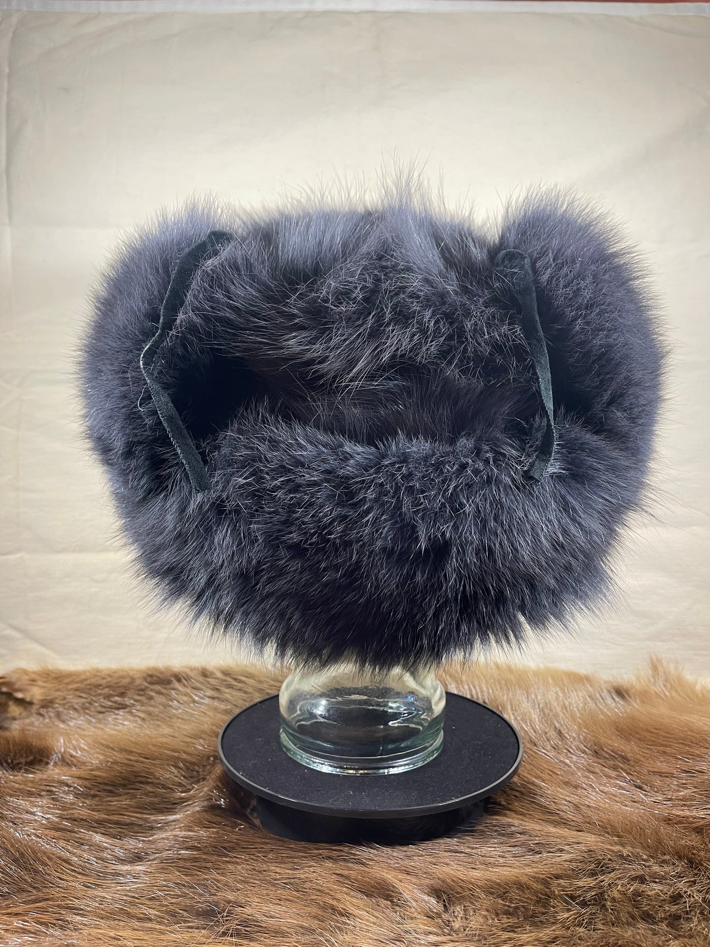 Dark Blue Fox Fur Ushanka Hat