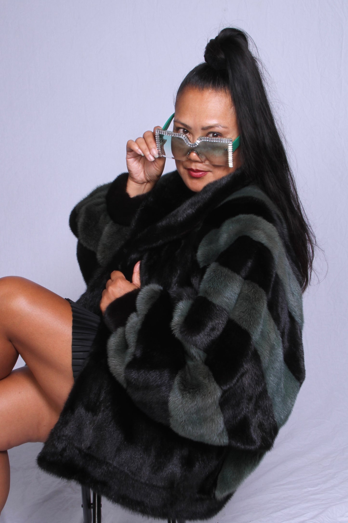 Green & Black Mink Jacket