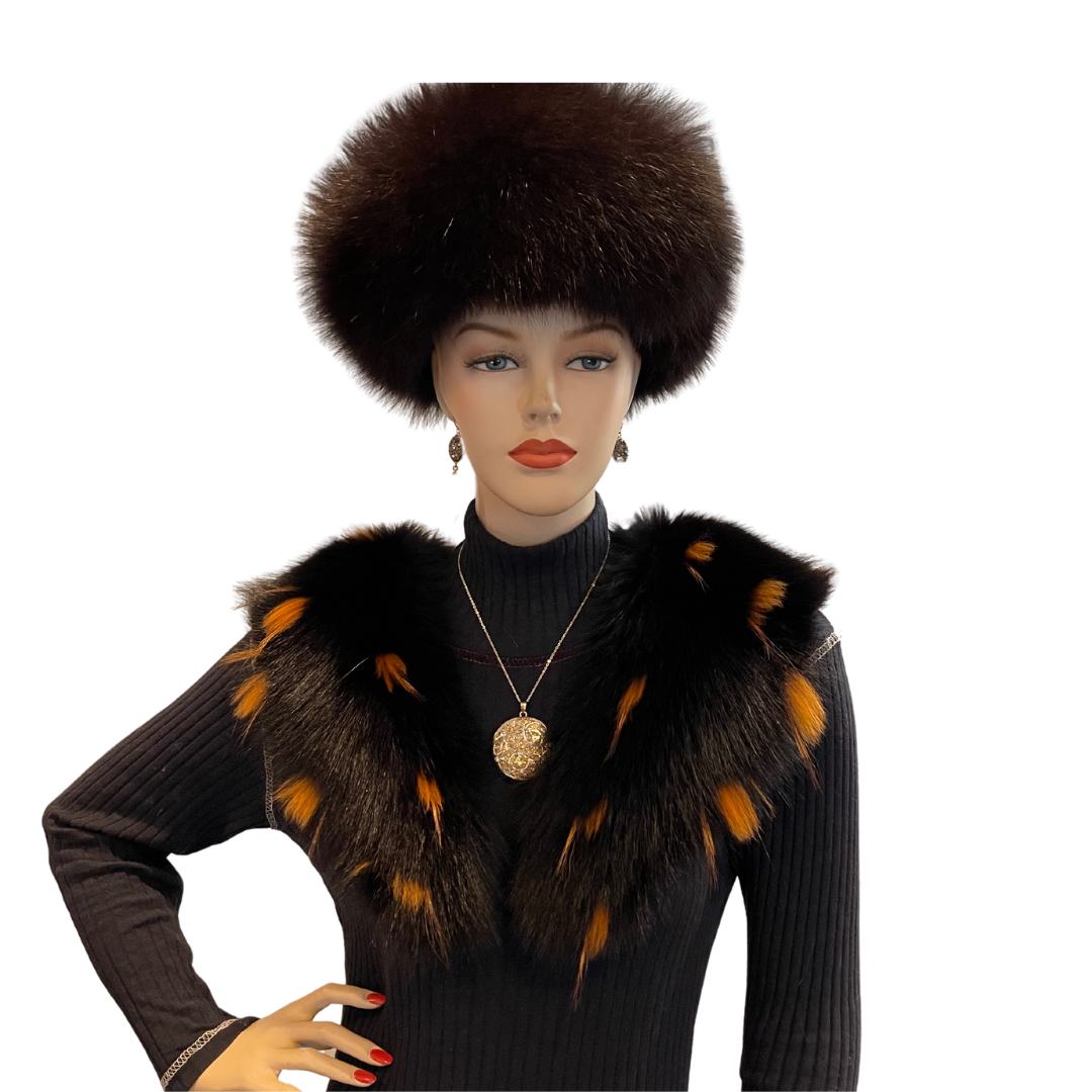 Black and Orange Fox Fur Collar